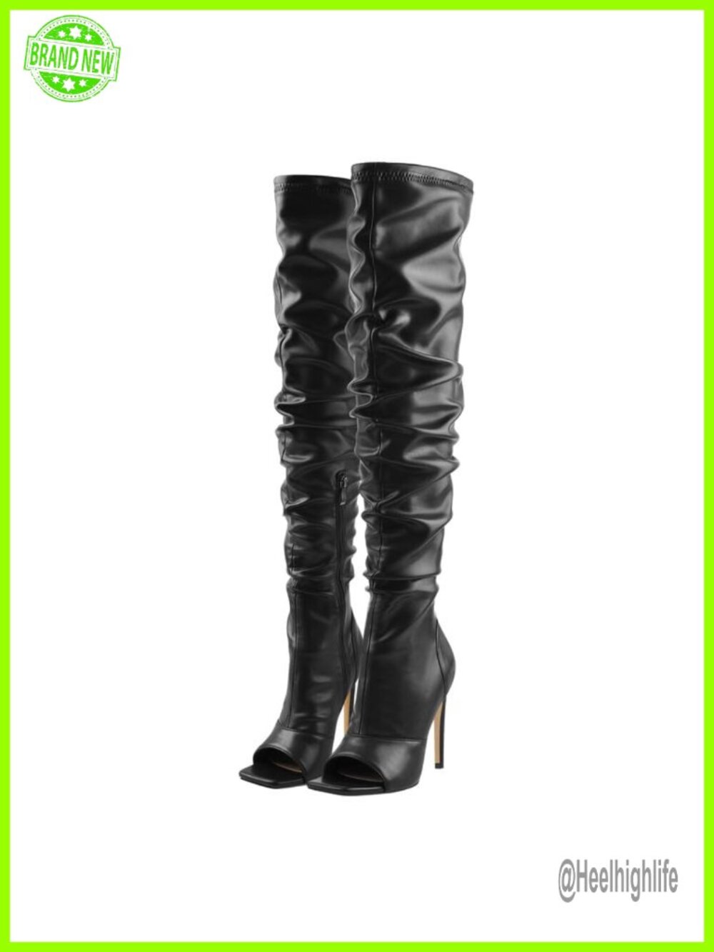 Stiletto Heel Zip Knee/Thigh High Boots Open Toe Rhinestone Lace Up
